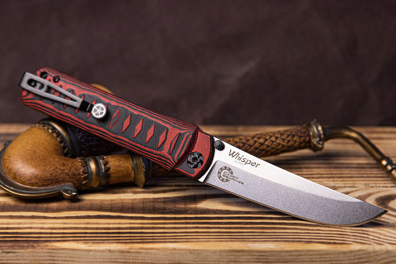 Складной нож Whisper D2 StoneWash Red, на подшипнике.