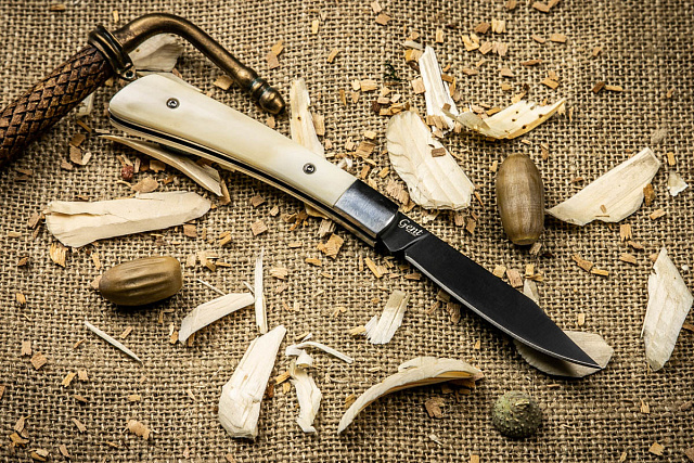 Складной нож Kizlyar Supreme GENT 440C BONE BLACK TITANIUM